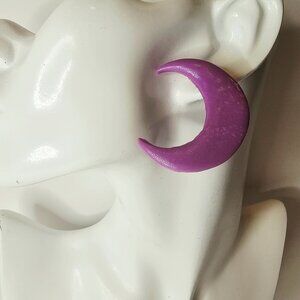 Handmade Purple Crescent Moon Polymer Clay Earrings NWT
